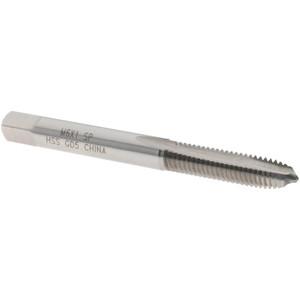 Value Collection Spiral Point Tap: M6x1.00 Metric Coarse, 2 Flutes, Plug, 6H Class of Fit, High Speed Steel, Bright Finish 1" Thread Length, Right Hand, D5, MSC-04997391 - 04997391
