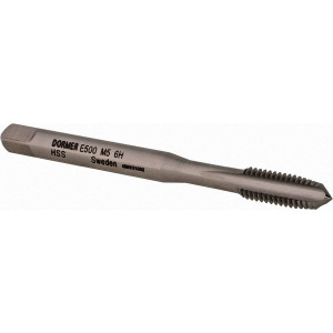 Dormer Pramet Straight Flute Tap: M5x0.8 Metric Coarse, 3 Flute, Plug Chamfer, 6H Class of Fit, HSS, Bright/Uncoated Finish 11.00 mm Thread Length, 58.00 mm OAL, Right Hand, Series E500 5976878 - 65648651