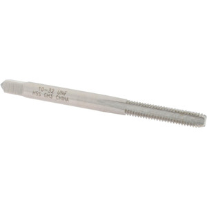 Value Collection Straight Flute Tap: #10-32 UNF, 4 Flutes, Bottoming, 2B Class of Fit, High Speed Steel, Bright/Uncoated 7/8" Thread Length, 2-3/8" OAL, Right Hand Thread, H3 MSC-04438339 - 04438339