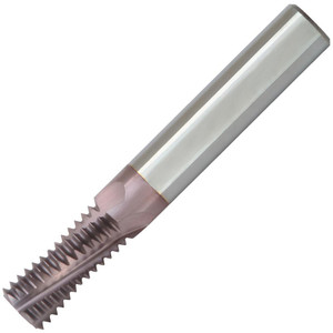 Carmex Helical Flute Thread Mill: 3/4-10, Internal, 3 Flute, 1/2" Shank Dia, Solid Carbide 10 TPI, 0.4720 mm Cut Dia, 1.3500" LOC, 3-1/2" OAL, TiAlN Coated MT0500C1410UN - 04113171