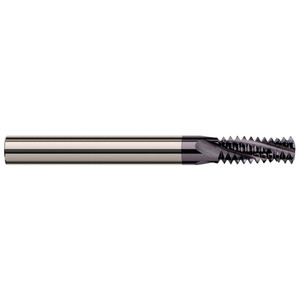 Harvey Tool Helical Flute Thread Mill: #10-32, Internal/External, 3 Flute, 3/16" Shank Dia, Solid Carbide 32 TPI, 0.1200 mm Cut Dia, 5/16" LOC, 2" OAL, AlTiN Nano Coated 836736-C6 - 98095086