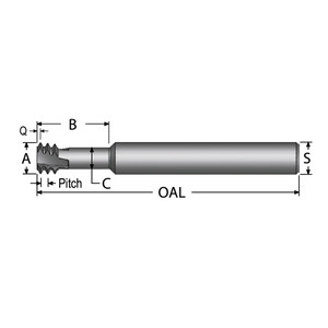 Scientific Cutting Tools Helical Flute Thread Mill: 1/4-20, Internal, 3 Flute, 1/4" Shank Dia, Solid Carbide 20 TPI, 0.186" Cut Dia, 0.7" LOC, 2.5" OAL, Bright/Uncoated TMLR186-20EL - 44079689