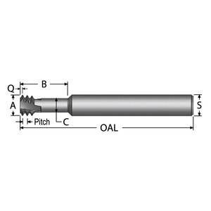 Scientific Cutting Tools Helical Flute Thread Mill: Internal, 3 Flute, 1/4" Shank Dia, Solid Carbide 0.234" Cut Dia, 0.85" LOC, 2.5" OAL, AlTiN+ Coated TMLR8-1.25MMELA - 57569659