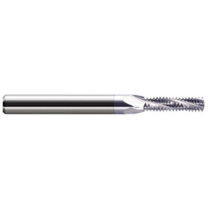 Harvey Tool Straight Flute Thread Mill: 2-56, Internal, 3 Flutes, 1/8" Shank Dia, Solid Carbide 56 TPI, 0.069" Cut Dia, 0.215" LOC, 2" OAL, TiB2 Coated 987110-C8 - 35747500