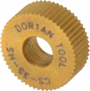 Dorian Tool Standard Knurl Wheel: 1/2" Dia, 90 ° Tooth Angle, 35 TPI, Straight, High Speed Steel 3/16" Face Width, 3/16" Hole, Series C 73310124510 - 64143274
