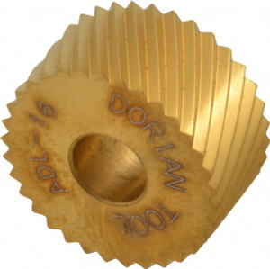 Dorian Tool Standard Knurl Wheel: 3/4" Dia, 90 ° Tooth Angle, 16 TPI, Diagonal, High Speed Steel 3/8" Face Width, 1/4" Hole, 30 ° Helix, Series A 73310123772 - 64143183