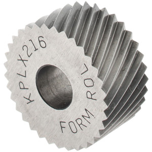 Made in USA Standard Knurl Wheel: 3/4" Dia, 90 ° Tooth Angle, 16 TPI, Diagonal, Cobalt 3/8" Face Width, 1/4" Hole, 30 ° Helix, Series KP KPLX216 - 78182169