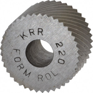 Made in USA Standard Knurl Wheel: 3/4" Dia, 90 ° Tooth Angle, 20 TPI, Diagonal, High Speed Steel 1/2" Face Width, 1/4" Hole, 30 ° Helix, Series KR KRR-220 - 78145208