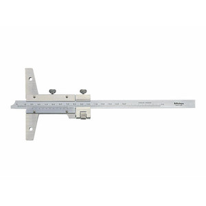 Mitutoyo 0 to 150mm Measurement Range, 260mm Rule Length, 4 Inch Base Length, Vernier Depth Gage 0.02mm Graduation, Accurate to 0.03mm, Stainless Steel, Satin Chrome Coated 527-101 - 06252290