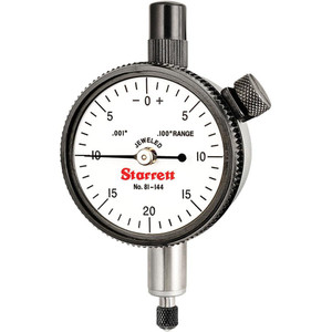 Starrett Dial Drop Indicator: 0 to 0.1" Range, 0-20-0 Dial Reading, 0.001" Graduation, 1-11/16" Dial Dia 0.04" per Revolution, Lug Back, Revolution Counter, Includes Flat Back 53408 - 86427648