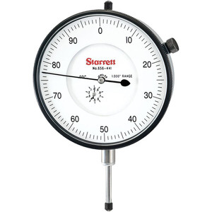 Starrett Dial Drop Indicator: 0 to 1" Range, 0-100 Dial Reading, 0.001" Graduation, 3-5/8" Dial Dia 0.1" per Revolution, Lug Back, Includes Flat Back 53789 - 86428661