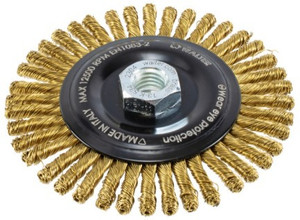 WALTER Surface Technologies | Wire Wheel Brush | 6" Dia x 1/4" Thick x 5/8" - 11 Arbor Brass Knot Brush - 13K634