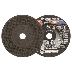 Walter Surface Technologies | ZIP™ | Cut-Off Wheel 2" Dia x 1/16" Thick x 1/4" Arbor, TYPE 1, Grit 24, PK 25 - 11L212