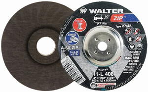 Walter Surface Technologies | ZIP™ | Cut-Off Wheel 4" Dia x 1/32" Thick x 3/8" Arbor, TYPE 1, Grit 60, PK 25 - 11L408