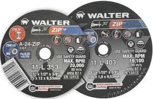 Walter Surface Technologies | ZIP™ | Cut-Off Wheel 3" Dia x 1/8" Thick x 3/8" Arbor, TYPE 1, Grit 60, PK 25 - 11L327