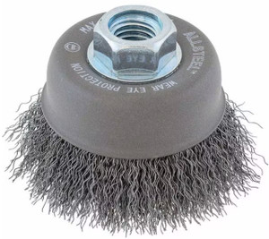 WALTER Surface Technologies | ALLSTEEL™ Wire Brushes | Crimped Cup Brush: 3" Dia, 5/8"-11 Arbor  - 13W301