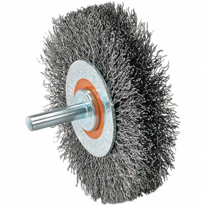 WALTER Surface Technologies | Mounted Wire Brush with Crimped Wire | 1-3/8" Dia, 1/4" Thick, 0.008" MTD - 13C110