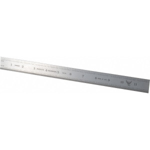 PEC Tools Steel Rule: 12" OAL, Decimal & Metric Graduation, Rigid, 1" OAW Silver, Satin Chrome-Plated, 10" Graduation 562-012 - 01471028