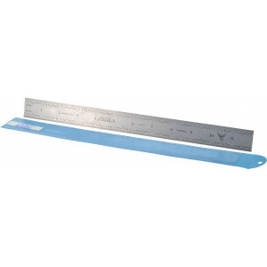 PEC Tools Steel Rule: 12" OAL, English & Metric Graduation, Rigid, 1" OAW Silver, Satin Chrome-Plated, 1/32 & 1/64" Graduation 262-012 - 01470913