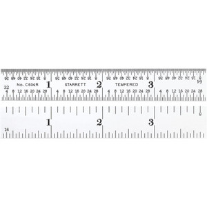 Starrett Steel Rule: 4" OAL, 4R Graduation, Rigid, 5/8" OAW Silver, Satin Chrome-Plated, 1/16, 1/32, 1/64 & 1/8" Graduation 56467 - 86421310