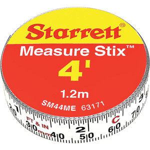 Starrett 4 Ft. Long x 1/2 Inch Wide, 1/16 Inch Graduation, White, Steel Adhesive Tape Measure 63171 - 09501255
