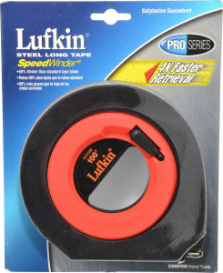 Lufkin Tape Measure: 100 ft. Long, 3/8" Width, Yellow Blade 1/8" Graduation, B1 Graduation, Black & Orange Case HYT100 - 06199236
