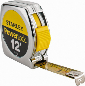 Stanley Tape Measure: 12 ft. Long, 1/2" Width, Yellow Blade Inch Graduation, Silver Case 33-212 - 00273383