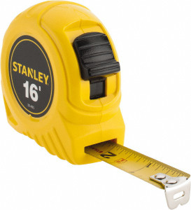 Stanley Tape Measure: 16 ft. Long, 3/4" Width, Yellow Blade Inch Graduation, Yellow Case 30-495 - 04614335