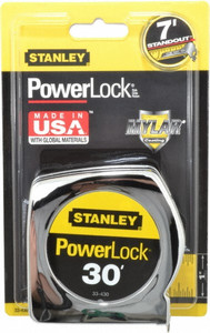 Stanley Tape Measure: 30 ft. Long, 1" Width, Yellow Blade 1/16" Graduation, Inch Graduation, Silver Case 33-430 - 76790807