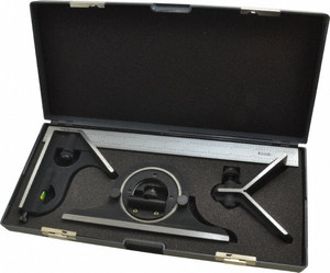 SPI 4 Piece, 12" Combination Square Set 1/32 & 1/64" (English/Metric) Graduation, Hardened Steel Blade, Cast Iron Center, Protractor & Square Head 13-276-1 - 60591575