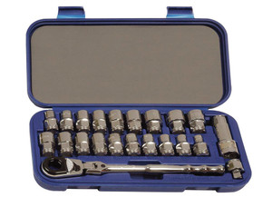 Williams Industrial Tools 22 pc 3/8" Drive 6-Point SAE & Metric Shallow Bolt Thru Socket Set Compact Case - JHW50671
