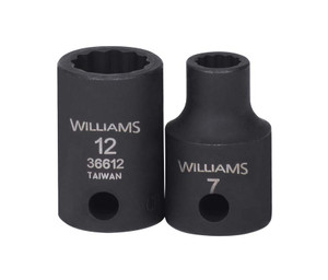 Williams Industrial Tools 3/8" Drive 12-Point Metric 12 mm Shallow Impact Socket - JHW36612