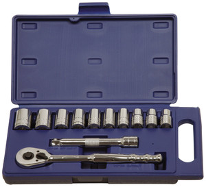 Williams Industrial Tools 12 pc 1/2" Drive 12-Point Metric Shallow Socket and Drive Tool Set Compact Case - JHW50669