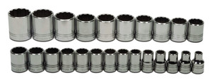 Williams Industrial Tools 24 pc 1/2" Drive 12-Point Metric Shallow Socket Set on Rail and Clips - JHWMSS-24RC