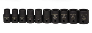 Williams Industrial Tools 10 pc 1/2" Drive 12-Point Metric Shallow Socket Set  on Rail and Clips - JHW37925