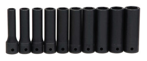 Williams Industrial Tools 10 pc 1/2" Drive 6-Point Metric Deep Socket Set  on Rail and Clips - JHWMS1410HRC