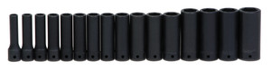 Williams Industrial Tools 16 pc 1/2" Drive 6-Point Metric Deep Socket Set on Rail and Clips - JHWMS-1416RC