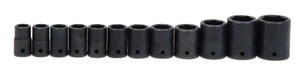 Williams Industrial Tools 12 pc 1/2" Drive 6-Point Metric Shallow Impact Socket on Rail and Clips - JHWMS4-12HRC
