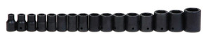 Williams Industrial Tools 16 pc 1/2" Drive 6-Point Metric Shallow Impact Socket on Rail and Clips - JHWMS-4-16RC