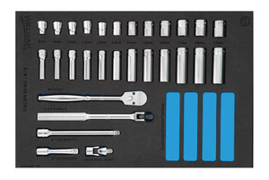 Williams Industrial Tools 29 pc 3/8 Drive 6-Point Metric Shallow & Deep Socket Set in 1/3 Foam Drawer Inset - JHWFMSB-29F