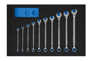 Williams Industrial Tools 10 pc Metric 12-Point SUPERCOMBO® Combination Wrench Set in 1/3 Foam Drawer Inset (7-16 mm) - JHWFMWS-18A1