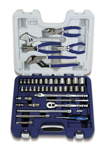 Williams Industrial Tools 58 pc 3/8" Drive 6-Point SAE & Metric Socket, Screwdriver & Pliers Set Rugged Case System - JHW50615B