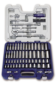 Williams Industrial Tools 79 pc 3/8" Drive 6 & 12-Point SAE & Metric Socket & Drive Tool Set with 1/4" Hex Screwdriver Bits Rugged Case System - JHW50607B