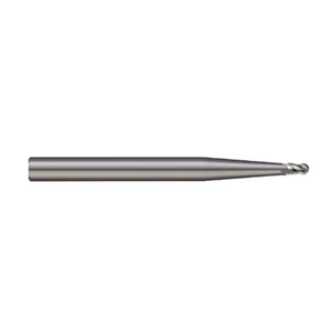 Micro 100 2 Flute Metric Ball End Stub Length Solid Carbide Miniature End Mill, 0.6mm Size, 3mm Shank Diameter, 0.9mm Length of Cut, 38mm Overall Length