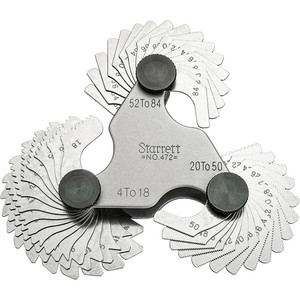 Starrett 51 Leaf, 4 to 84 TPI Range, Steel Screw Pitch Gage 60° Thread Angle 52484 - 86419645