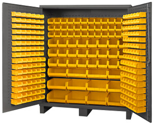 Durham Mfg. 14 Gauge Cabinet, 264 Yellow Bins, 72" x 24" x 84" - BDLP-264-95 Durham Mfg. 14 Gauge Cabinet, 264 Yellow Bins, 72" x 24" x 84" - BDLP-264-95