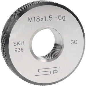 SPI Threaded Ring Gage: M18 x 1.50 Thread, Metric, Class 6G, Go Class 6G, Oil Hardened Non-Shrinking Steel (OHNS), , NPL Traceability Certification Included 34-499-4 - 75890764