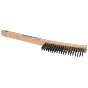 Gordon Brush 3 Rows x 19 Columns Steel Scratch Brush 403CSG, 13-3/4" OAL, 1-1/8" Trim Length, Wood Curved Handle - 96-256-3