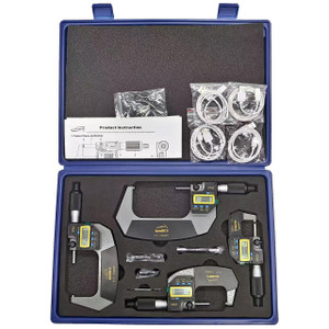 iGaging Quick Action SpeedMic Digital Micrometer, 0-4" Range SET (4 Pieces), 0.00005"/0.001mm, Wireless Charging, Micro USB Data Output Port, IP65 Protective Rating against Dust & Fluid - 35-070-E44