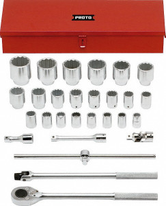 Proto Standard Socket Set: 28 Pc, 3/4" Drive, 21.00 to 60.00" Socket 12 Points, Chrome J55202A - 49101942